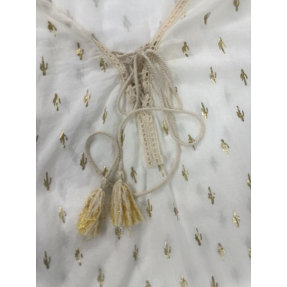 ZA Gold Cactus Print Poncho Cover Up Tassel Fringe Boho Beach L - Picture 3 of 7
